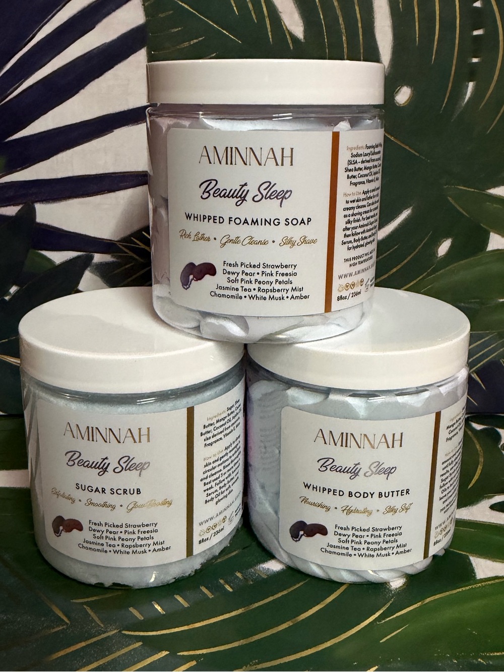 Aminnah Beauty Sleep 3 Piece Body Butter Sugar Scrub Foaming Soap Limited